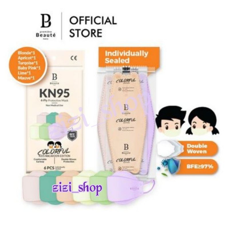 Premiere Beaute disposable masker KN95 EVO ANAK Masker 4ply 6pcs Colorfull