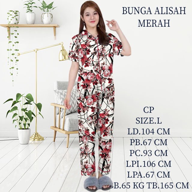 ISANNY PIYAMA SET CP SIZE.L/PIYAMA BUNGA AKAR CP/BAJU TIDUR/PIYAMA DEWASA/SIZE L/READY STOK