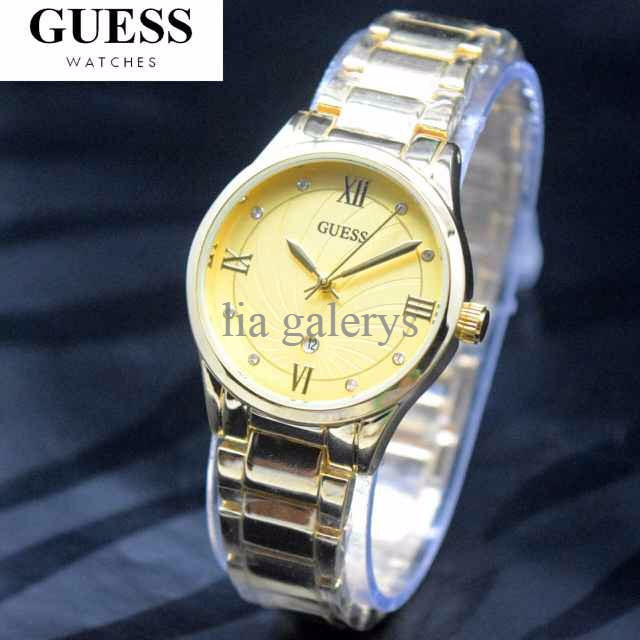 Jam Tangan Wanita / Cewek Guess Shine Rantai Gold