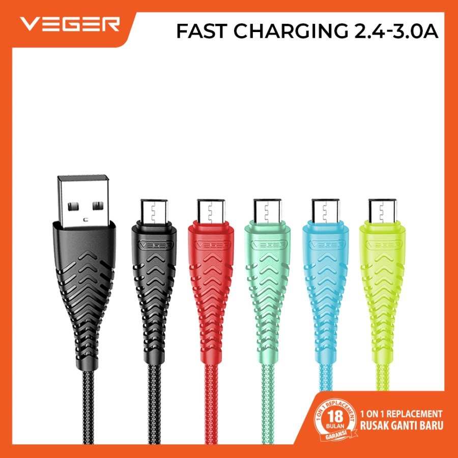 Kabel Data Charger VEGER V110 Micro Usb - Satuan Ecer - panjang 100 cm