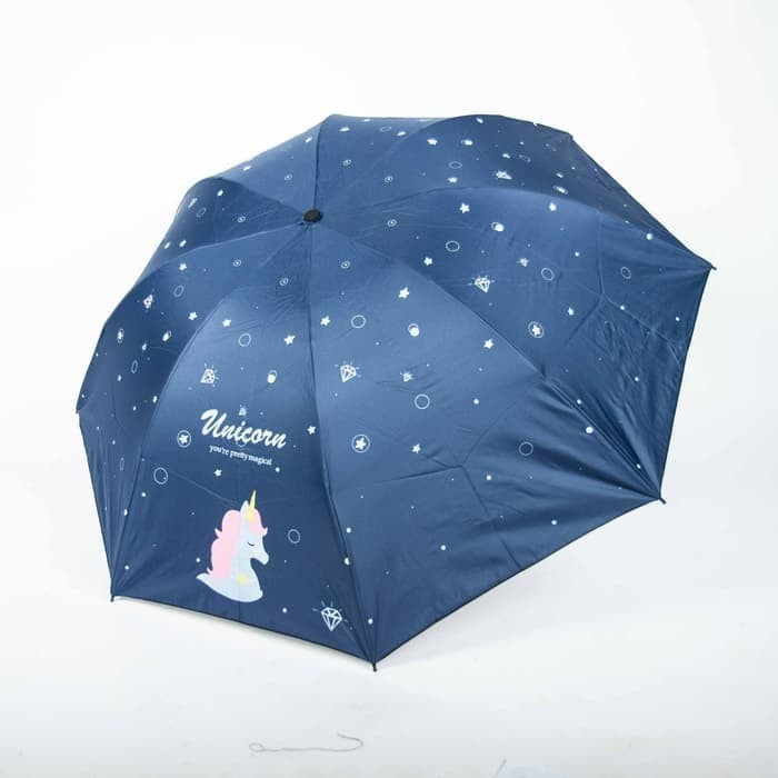 Payung lipat 3 unicorn / lapis UV hitam / full print / GRC - 8630