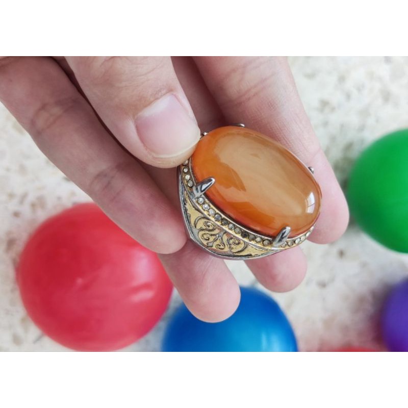 Cincin Pria Batu Akik Natural Calcedony Ikat Titanum