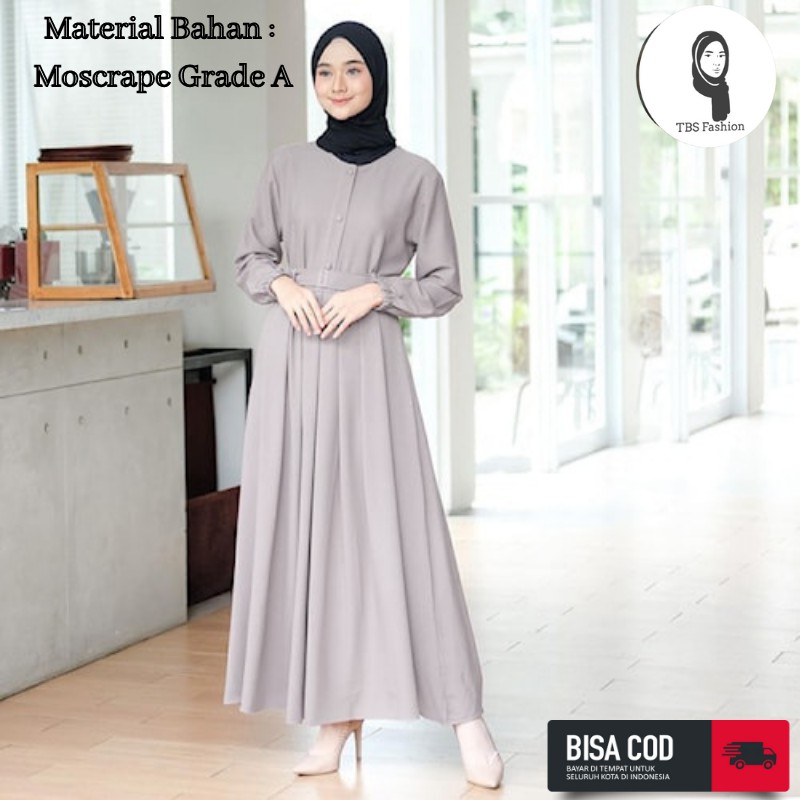 Baju Gamis Atasan Wanita Cewek Remaja Terbaru Bahan Moscrepe Adem Halus Model Modern Berkualitas Premium Quality Casual Acara Formal Kondangan Lebaran 2022 Bisa COD-Abu & Belt