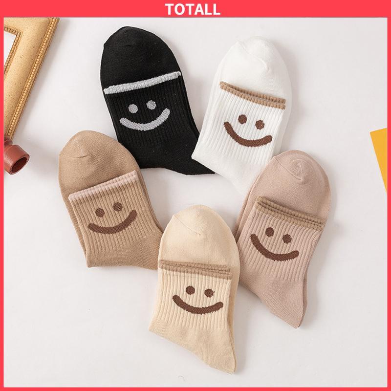 COD Kaus Kaki Wanita Mid-tube Cute Smiley College Style Kaus Kaki Trendi Musim Gugur Musim Dingin Musim Semi Musim Panas-Totall