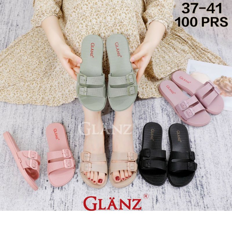 L1379-3 Sandal Glanz Selop Ban Dua Karet Gesper Wanita Sendal Slop 2 Glanzton Jelly Cewek Import Perempuan L1379 1379 Impor Slide Kokop Murah Cantik Kekinian