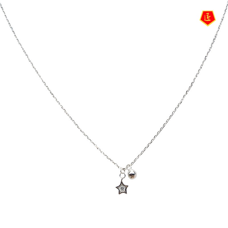 [Ready Stock]925 Silver Necklace Pentagram Diamond Pendant Fashion Simple Fairy