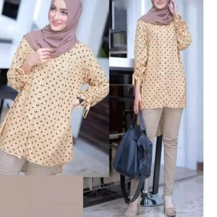 Lagi Tren.. Tunik Polkadot Jumbo Tunik Murah Tunik Terbaru Tunik Import Baju Muslim Panjang Katun Ra
