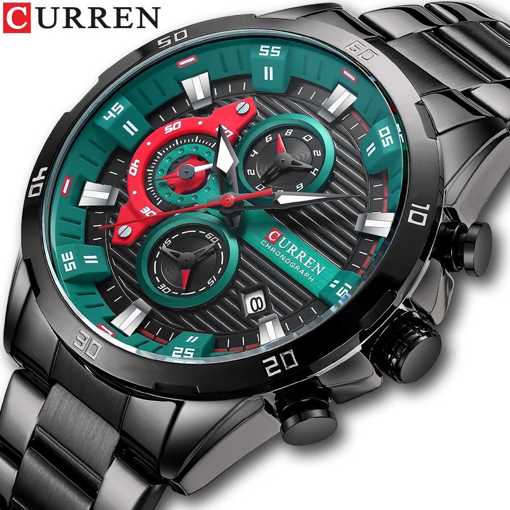 CURREN 8402 Jam Tangan Pria Stainless Steel Chronograph Luminous Hand