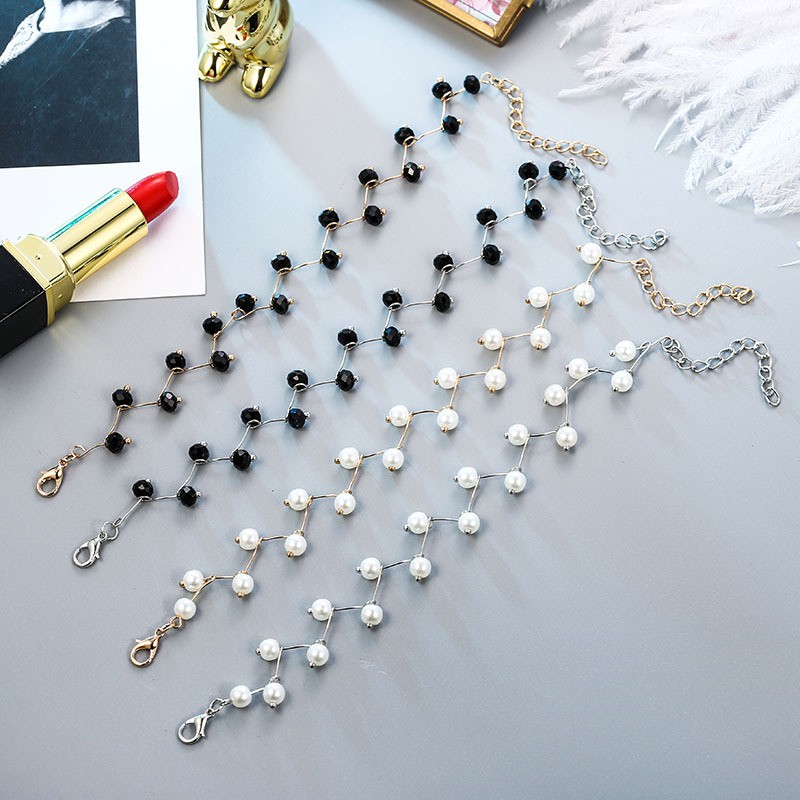 Gelang Korea Mutiara Batu Hitam Silver Gold - EB0018