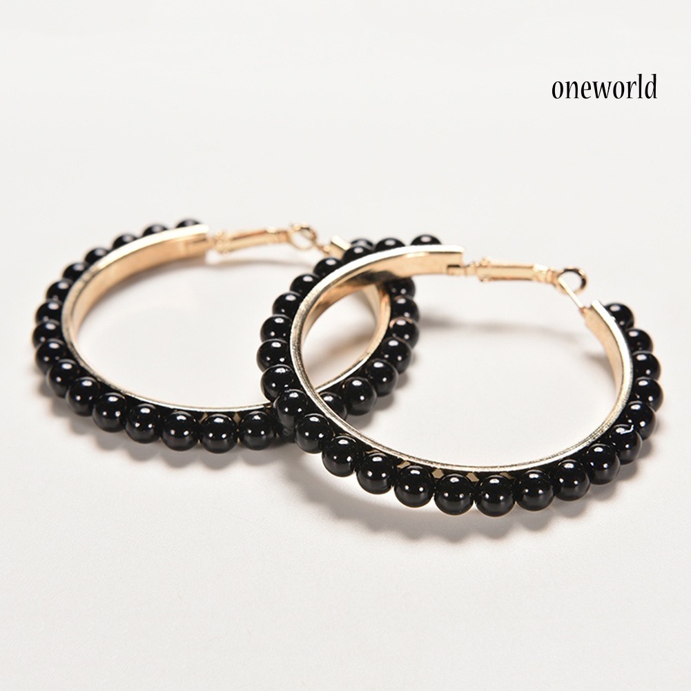 OW@ Fashion Women Faux Pearl Inlaid Large Circle Statement Hoop Earrings Jewelry