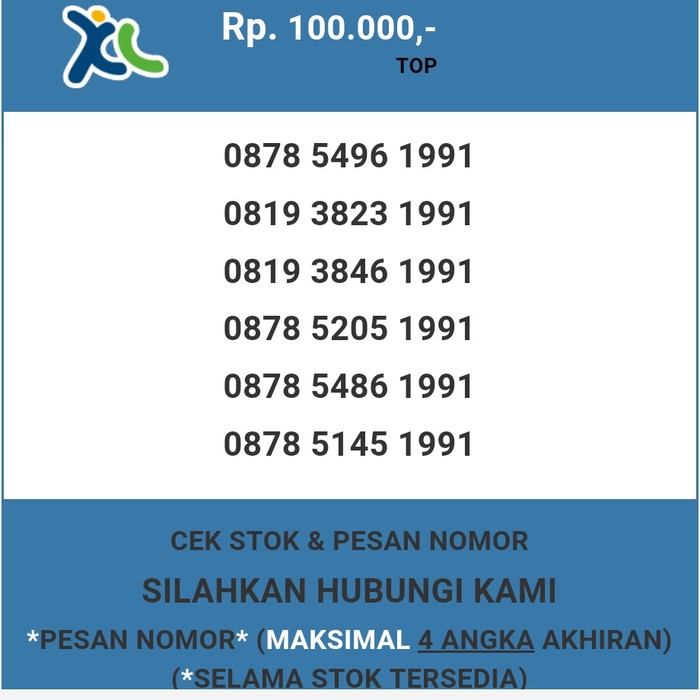 Nomor cantik XL murah tahun lahir 1991 XL dan AXIS T5888-100