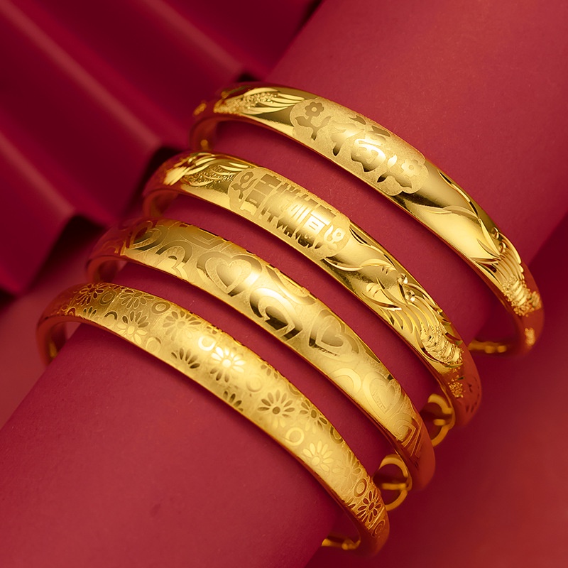Gelang Tangan Lapis Emas Asli Kadar 375 Motif Print Hati 10mm Untuk Wanita