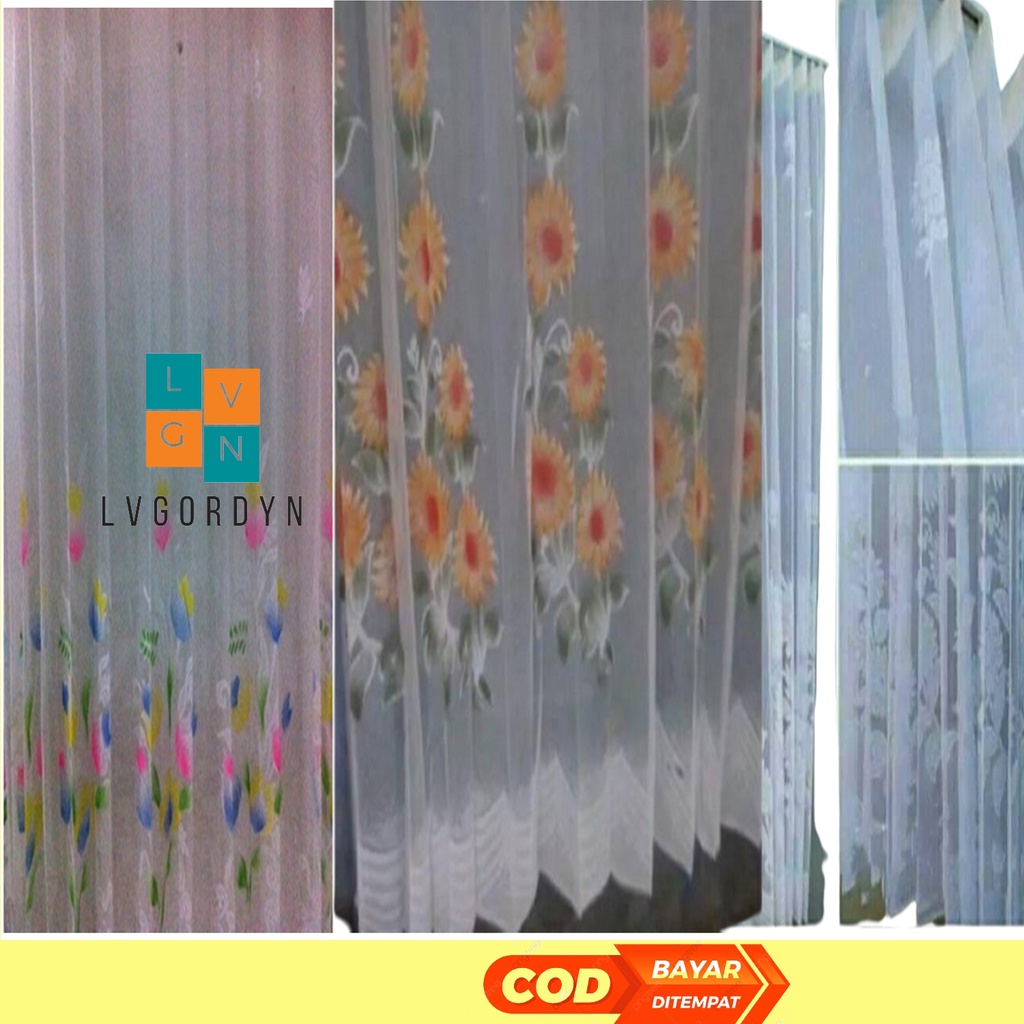 GORDEN JENDELA GORDEN PINTU gordyn tirai vitrase motif bunga orange putih pink gorden shopee