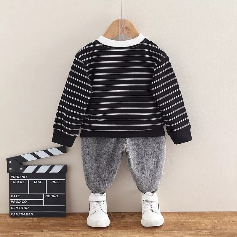 [COD]  Setelan anak laki laki impor premium Motif Cardigan Grey&amp;Black usia 0-4 Tahun/Brownieground