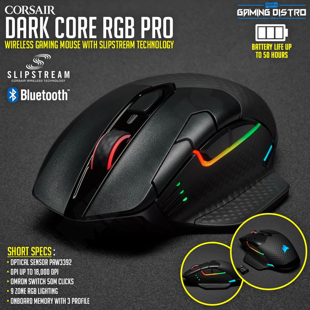 Corsair DARK CORE RGB PRO - Mouse Gaming Wireless dengan 9 Zona RGB