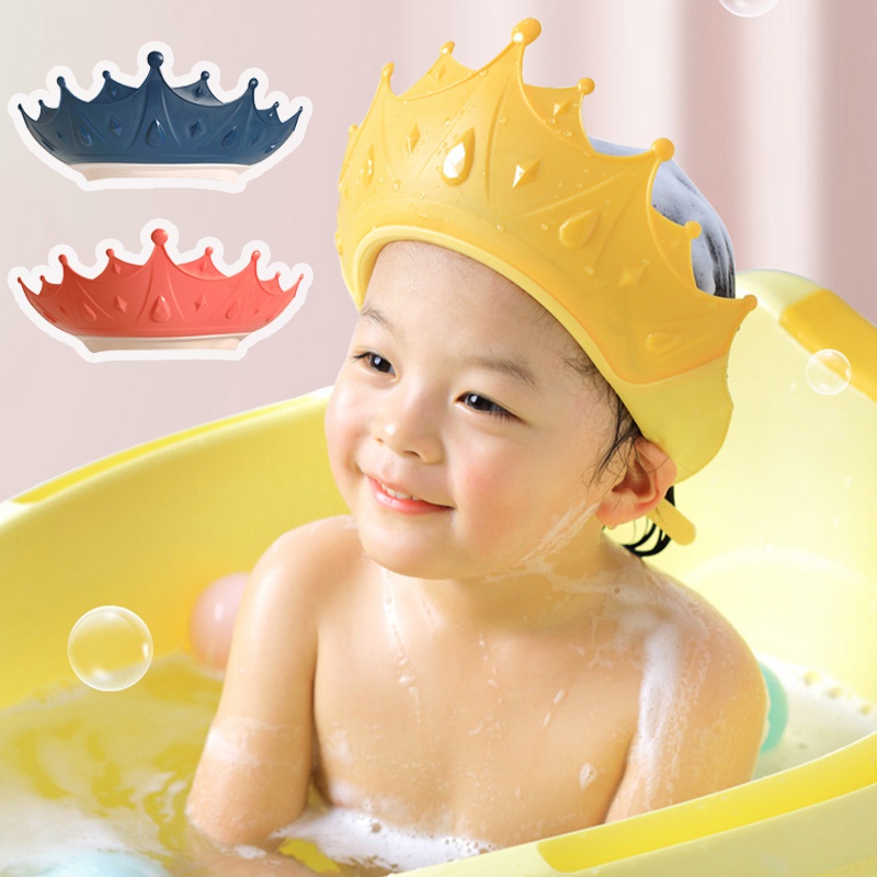 Topi Pelindung Telinga Bayi Bentuk Mahkota 3 Warna Untuk Mandi