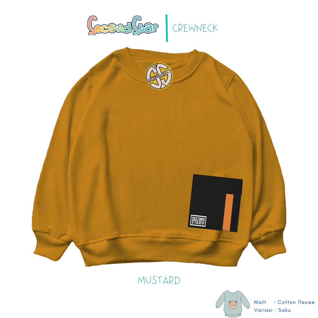 Second star sweater anak crewneck anak laki laki perempuan unisex warna kuning mustard