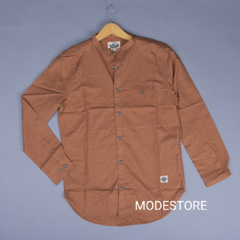 KEMKO, Kemeja Pria Lengan Panjang Polos Kerah Sanghai, Kemeja Koko Panjang Polos Premium, Kemeja Ker