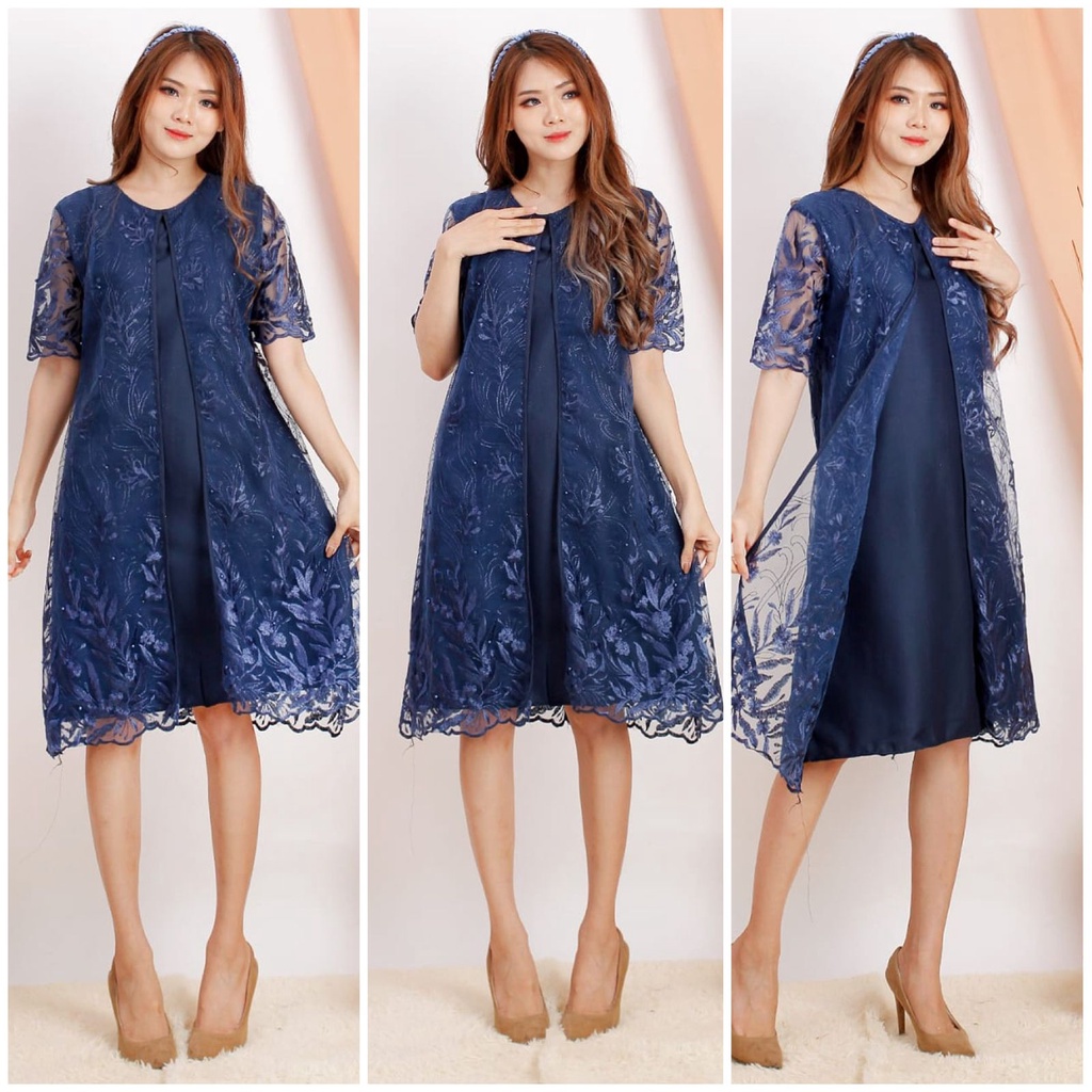 (S,M,L,XL,XXL JUMBO &amp; ANAK ) Dress Daisy Tile Bordir Brukat Glitter Mutiara