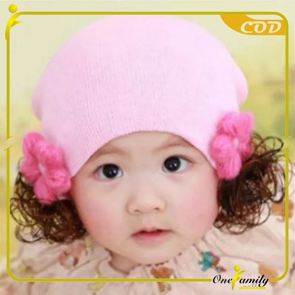 ONE-P19-21 Topi Anak Perempuan Rambut Kepang / Topi Bayi Kupluk Rajut Imut Lucu / Baby Hat Wig Impor-8