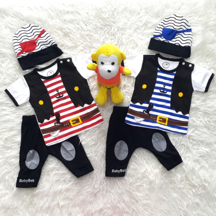 Baju Bayi Laki-Laki Setelan Anak Cowok Set Topi Pirate