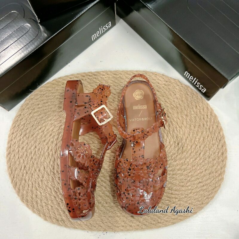 Melissa Possession Lace + Viktor And Rolf Ad Cokelat brown /Melissa possession/Melissa bunga/Sepatu jelly wanita