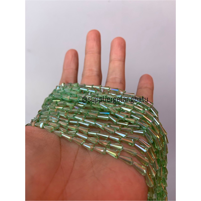 kristal terompet 8 x 4mm soft green quartz crystal rajut bahan PAGODA