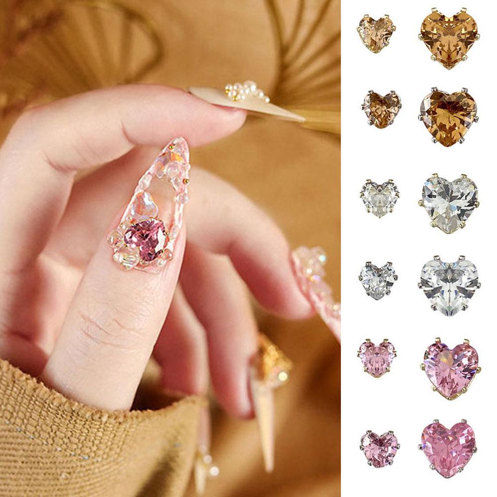 AUGUSTINA Agustina Heart Nail Art Rhinestones 10pcs Aksesoris Manikur Bentuk Hati Multi-Ukuran DIY Ornamen