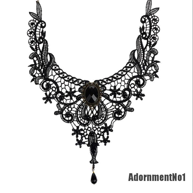 (Adornmentno1) Kalung Choker Lace Hitam Gaya Gothic / Victoria / Steampunk Untuk Wanita