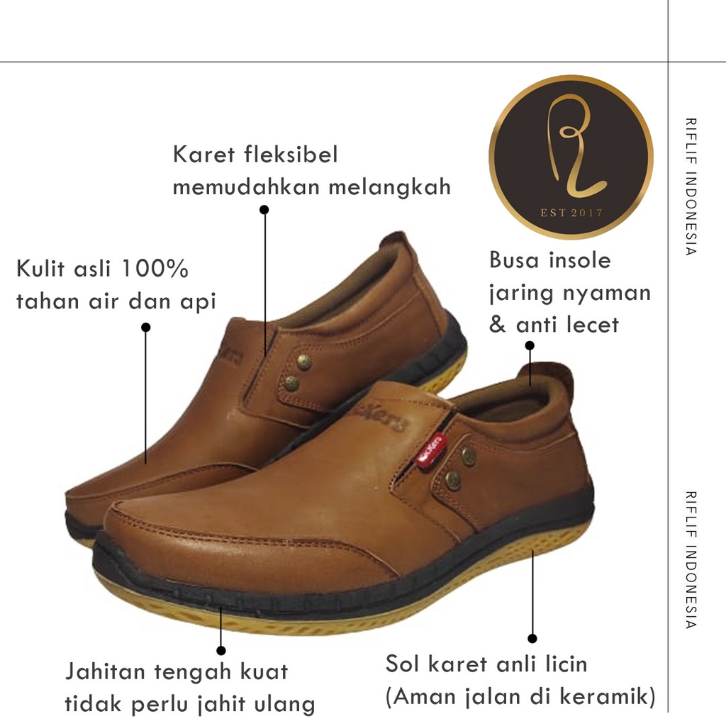 Sepatu Kickers / Sepatu Casual Pria Bahan Kulit Asli 100% Sol Karet / Sepatu Slip On Selop Laki-laki Murah Keren Elegan untuk Jalan-Jalan Santai Kerja Lapangan Traveling