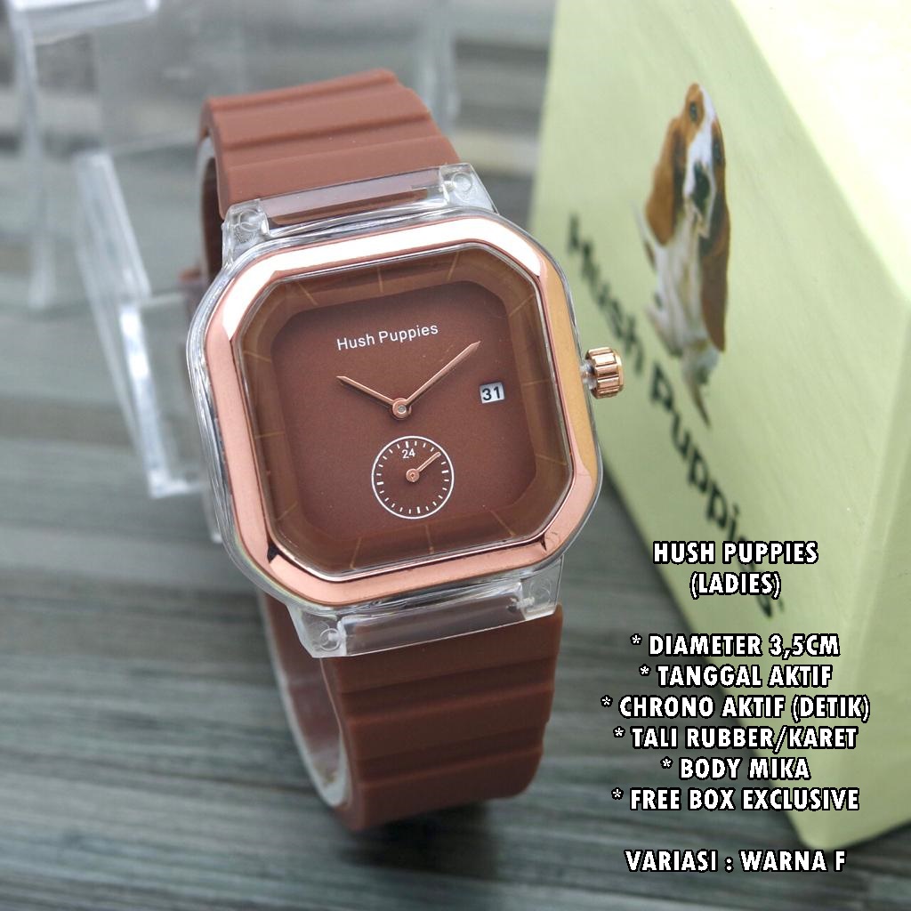 (BISA COD) JAM TANGAN WANITA HUSH PUPPIES TALI RUBBER BODY SEGI TANGGAL &amp; CHRONO ON