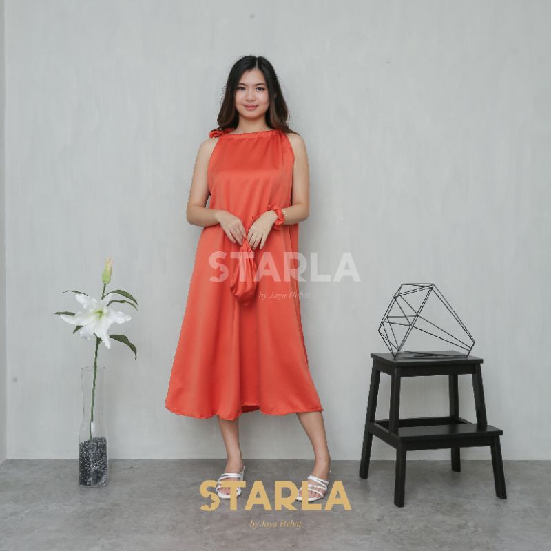 HALTER NECK MIDI DRESS CASUAL SUMMER KOREAN DRESS SEXY SATIN STARLA REESHA