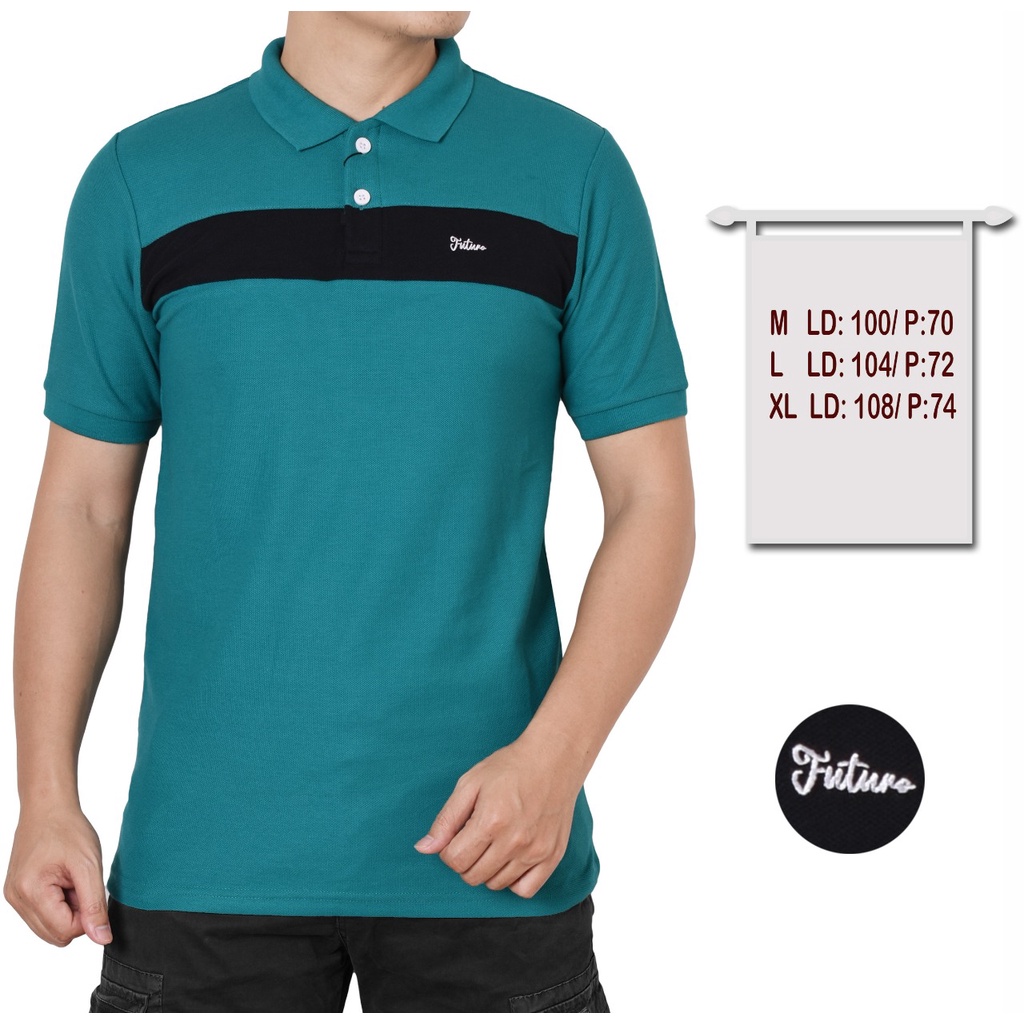 Kaos Polo Kaos Kerah Pria List Dada Hijau Tosca