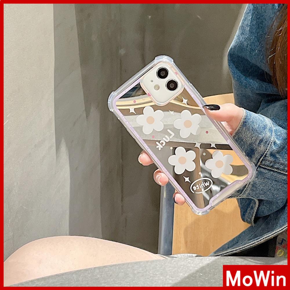 iPhone Case Acrylic HD Mirror Laser Airbag Shockproof Protection Camera Cute White Flowers Compatible For iPhone 11 iPhone 13 Pro Max iPhone 12 Pro Max iPhone 7 Plus iPhone xr