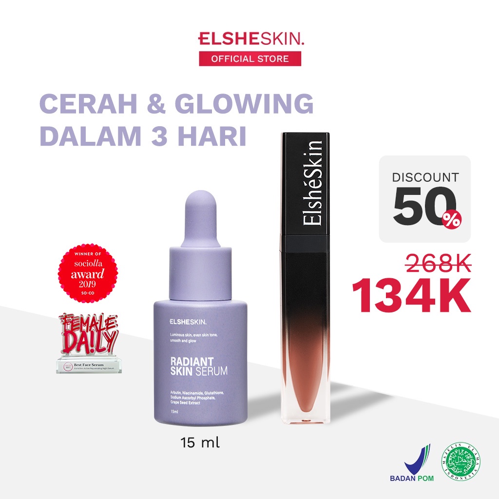 ElsheSkin Radiant Skin Serum - 15/30ml Niacinamide (Cerah, Glowing, Kenyal) - Serum Glowing-15ML + Gloss Matte