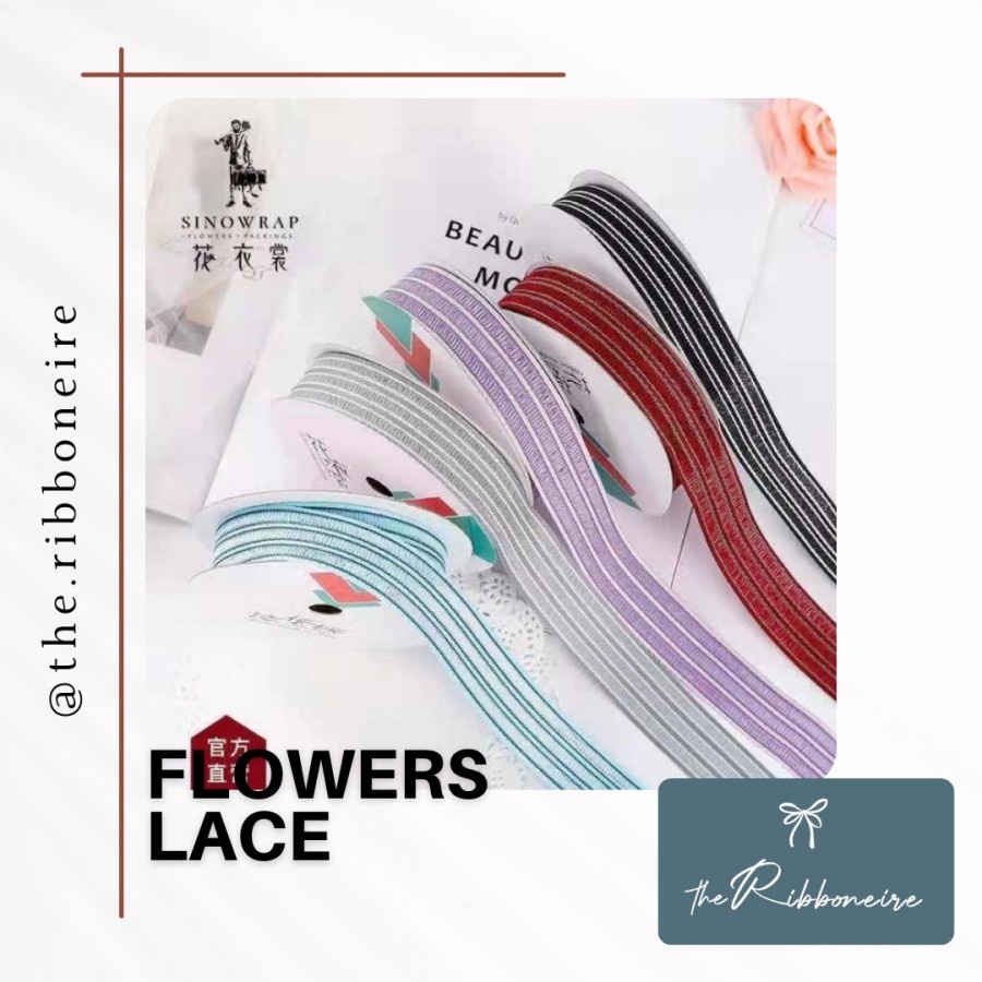 

Pita Kado Garis Flowers Lace/ Pita Kain L:2.5cm Per 3 Meter
