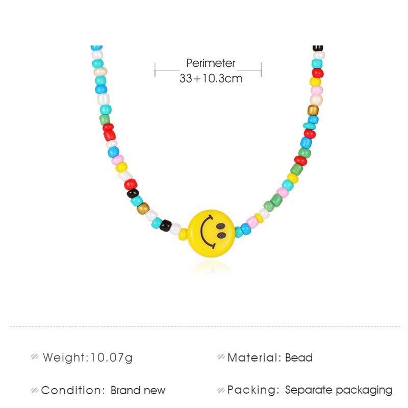 Kalung Manik-Manik Motif Kartun Smiley Warna-Warni Pelangi Bahan Resin