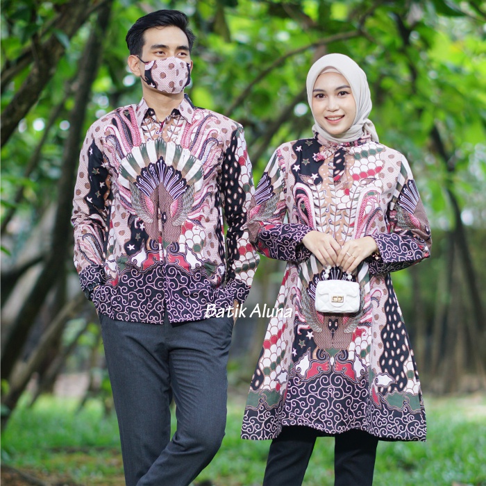 Baju Batik Couple Modern Pasangan Dewasa Kondangan Terbaru Bahan Katun Premium Pakai Furing Tunik Batik Modern Blouse Batik Wanita Modern Batik Pria Lengan Panjang FASHION BATIK ALUNA