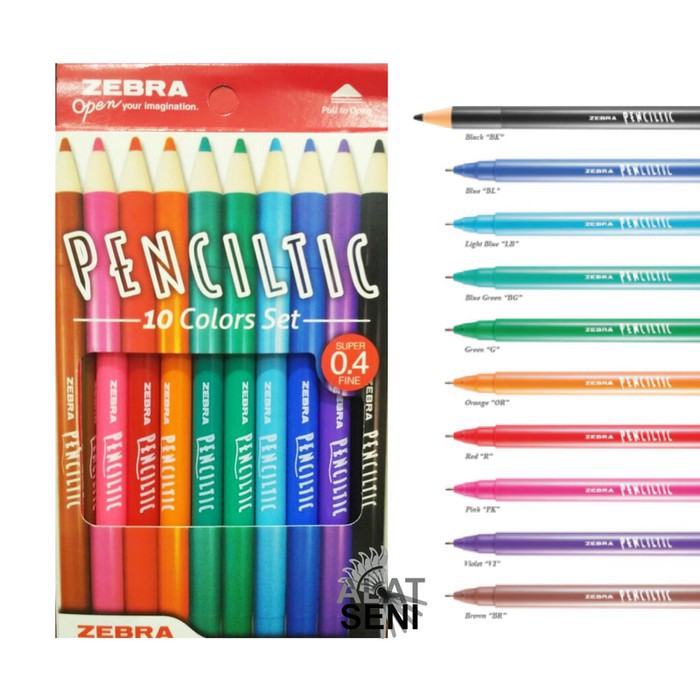 

Penciltic Zebra Warna 0.4 mm 10 Colours / Pencil tic 10 warna / Zebra