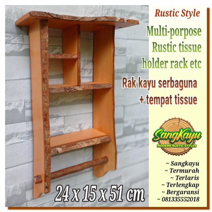 Rak kayu susun rustic Rak dinding serbaguna kayu rak bumbu Rak toilet