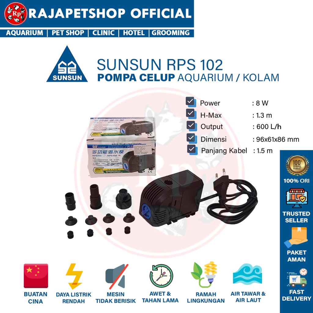 ( POMPA AIR ) SUNSUN RPS 102 SUBMERSIBLE WATER PUMP KOLAM AQUARIUM POMPA CELUP LOW WATT