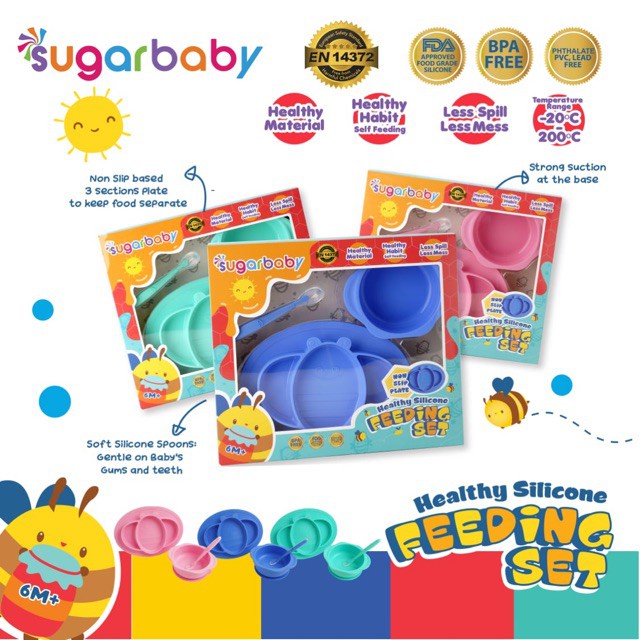 Feeding Set Silicone Sugar Baby/Peralatan Makan Bayi/Feeding Set/MPASI Bayi/Tempat Makan Sugar Baby