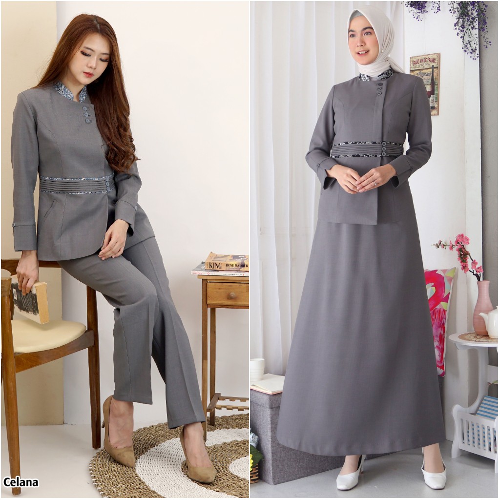 BLAZER WANITA B&amp;V LYNELLE / Seragam PNS / Baju PDH PNS Wanita / Baju Dinas Pemda Wanita / Baju Khaki PNS Wanita / Seragam ASN Wanita / Baju Guru Wanita - 7007 ABU MUDA