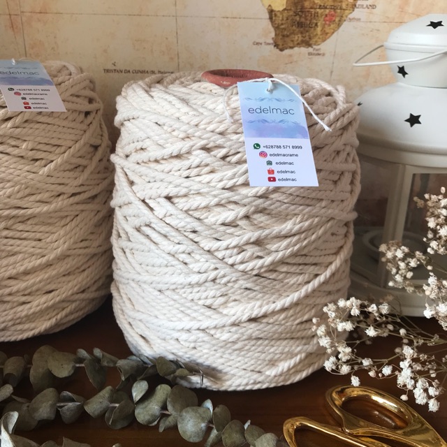  Tali Benang  Katun Macrame Natural 3mm 4mm twist Super 