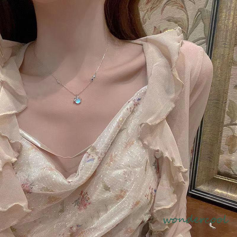 Moonstone Firefly Kalung Wanita Senior Rantai Klavikula Siswa Hadiah Ulang Tahun Desain Niche-Won