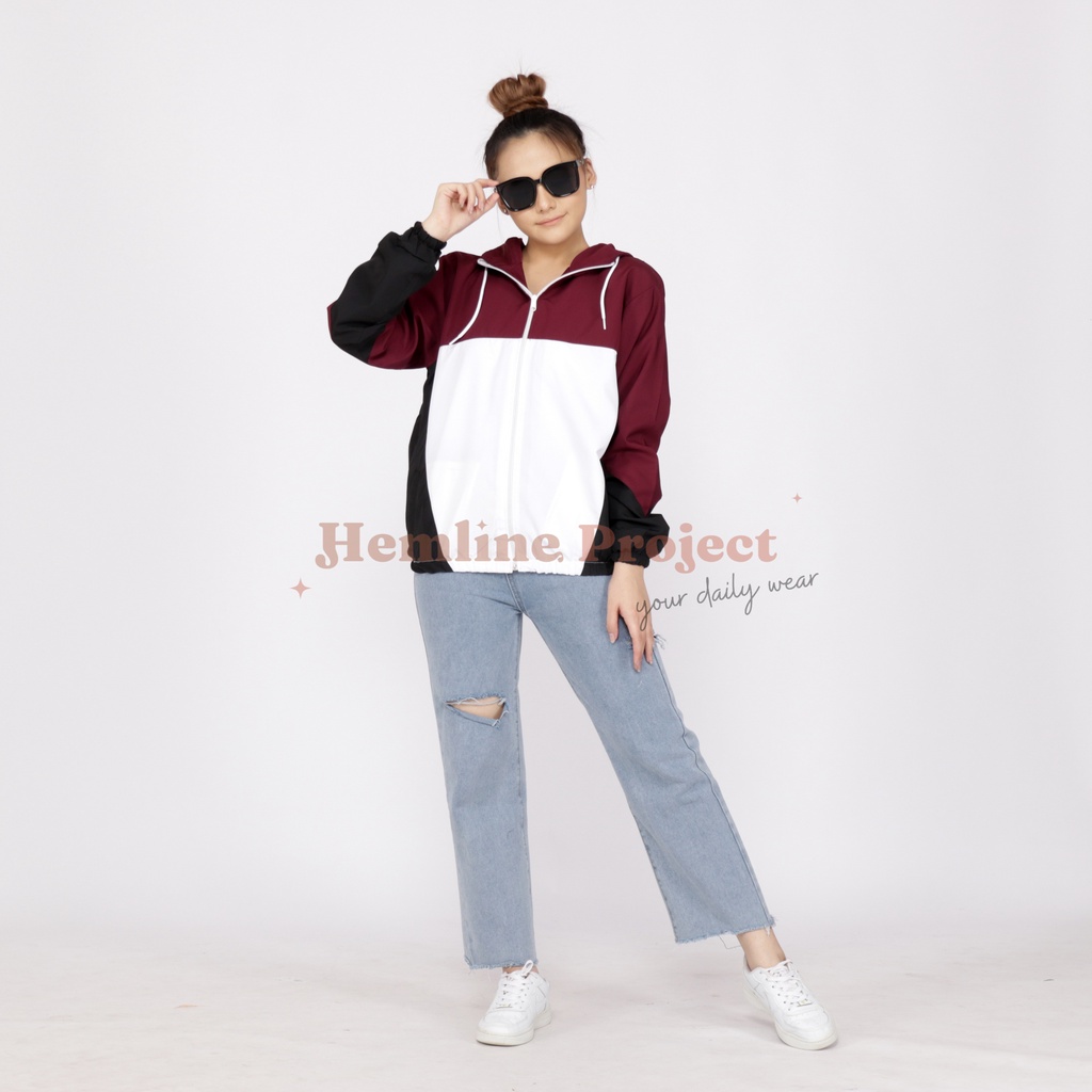 Anais Jaket Maroon - Jaket Parasut Hoodie Wanita