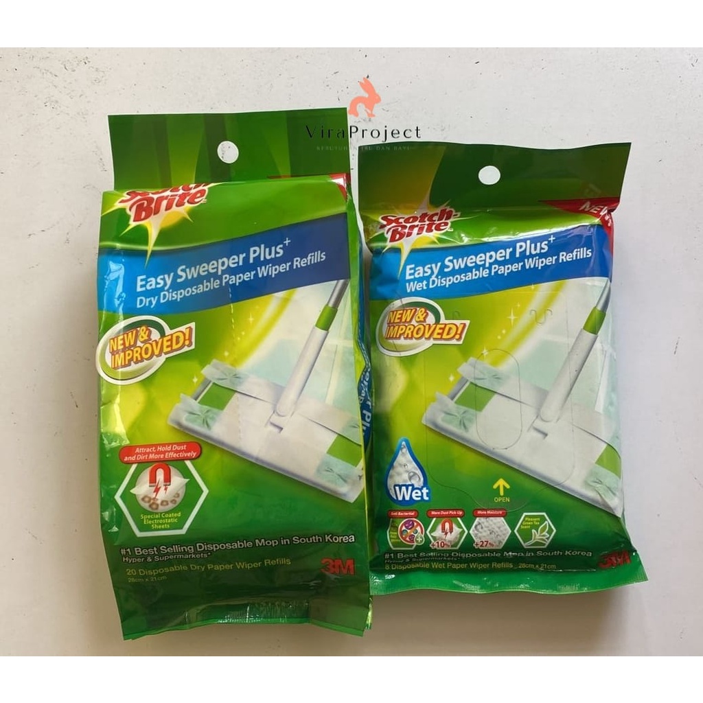 SCOTCH BRITE DRY / WET DISPOSABLE PAPER WIPER REFILLS / KAIN PEL KERING ISI ULANG EASY SWEEPER 20LEMBAR / KAIN PEL BASAH ISI ULANG EASY SWEEPER 8 LEMBAR