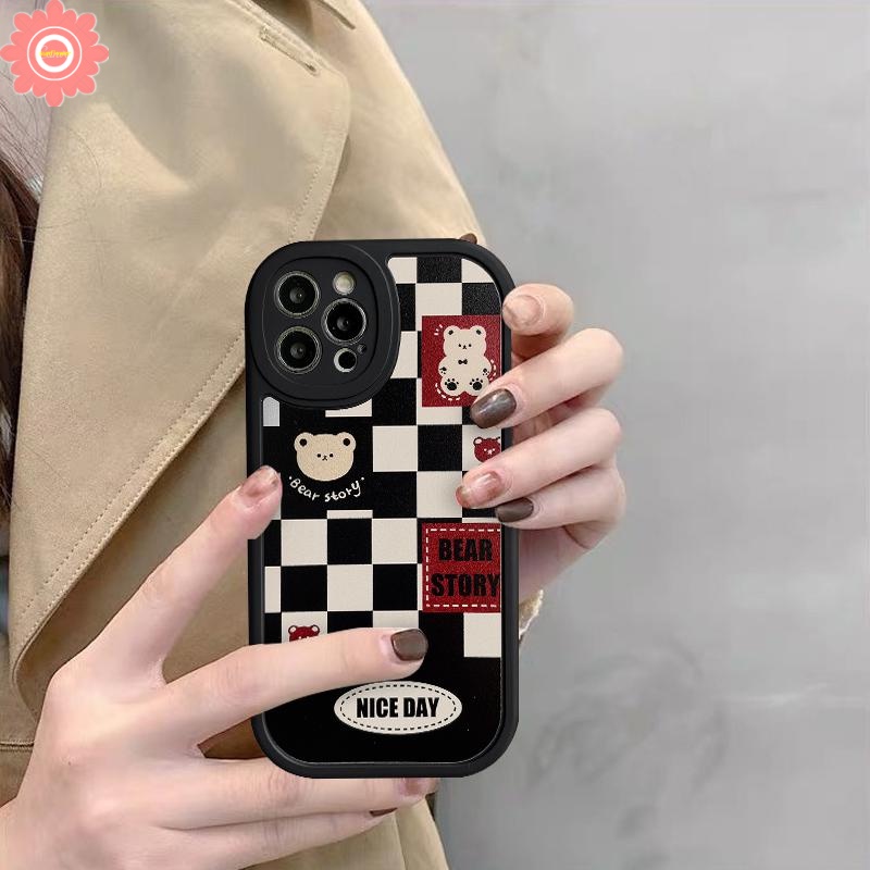 Casing Kotak Kotak OPPO A17 A17K A57 A95 A96 A7 A12 A5S A3S A5 A9 A16 A3S A15 A74 A54 A31 A92 A1K A55 A16K A16E A76 A11K A15s A53 A52 Reno 6 7Z 7 4 4F Motif Kotak Smiley Bear Case Pelindung Earphone Bluetooth Airpod