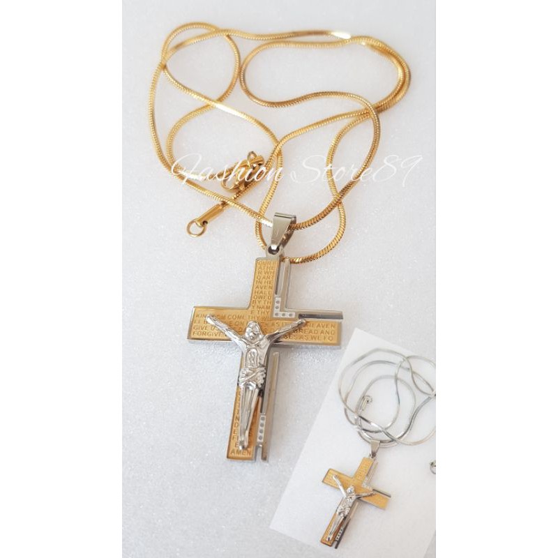 fashion import rohani kalung salib import kombinasi titanium gold white jesus antikarat selamanya