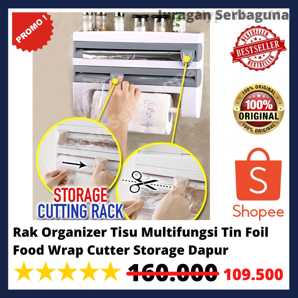 Rak Organizer Tisu Multifungsi Tin Foil Food Wrap Cutter Storage Dapur